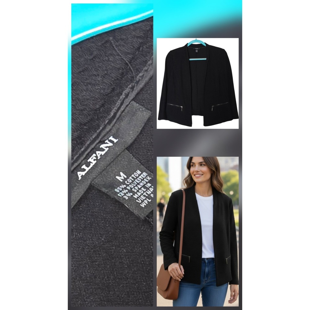 Alfani Cardigian Blazer Jacket Black Size Med Academia Professional